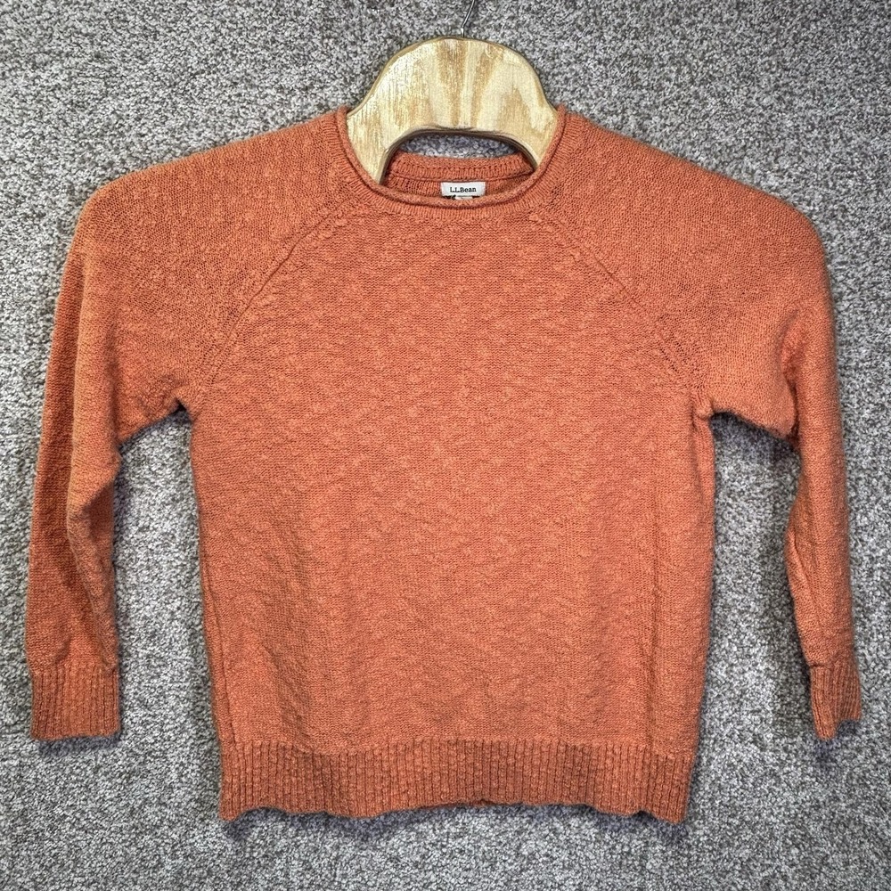 L.L. Bean Sweater Womens Medium Orange Crewneck Raglan Knit Pullover Casual